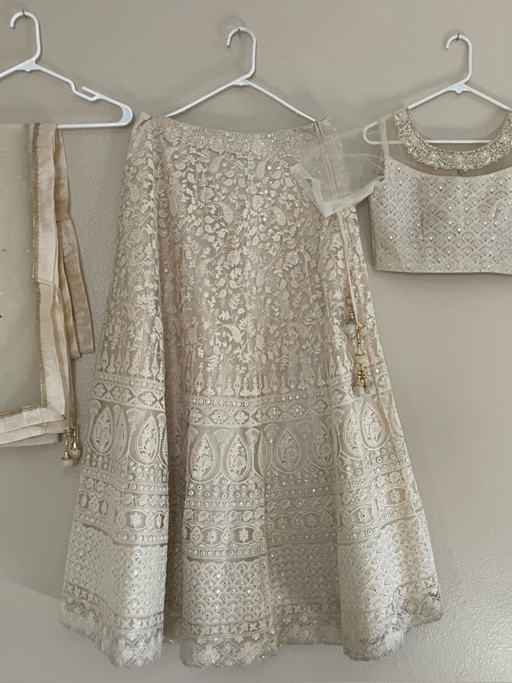 Cream Beige Embroidered Lehenga with Sequins Work